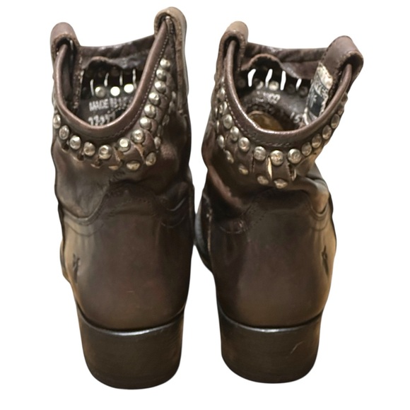 Frye Boots Diana Brown Leather Studded Western Almond Toe Heeled Short Boots - Picture 7 of 15
